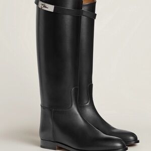 Hermes Black Leather Heeled Boots